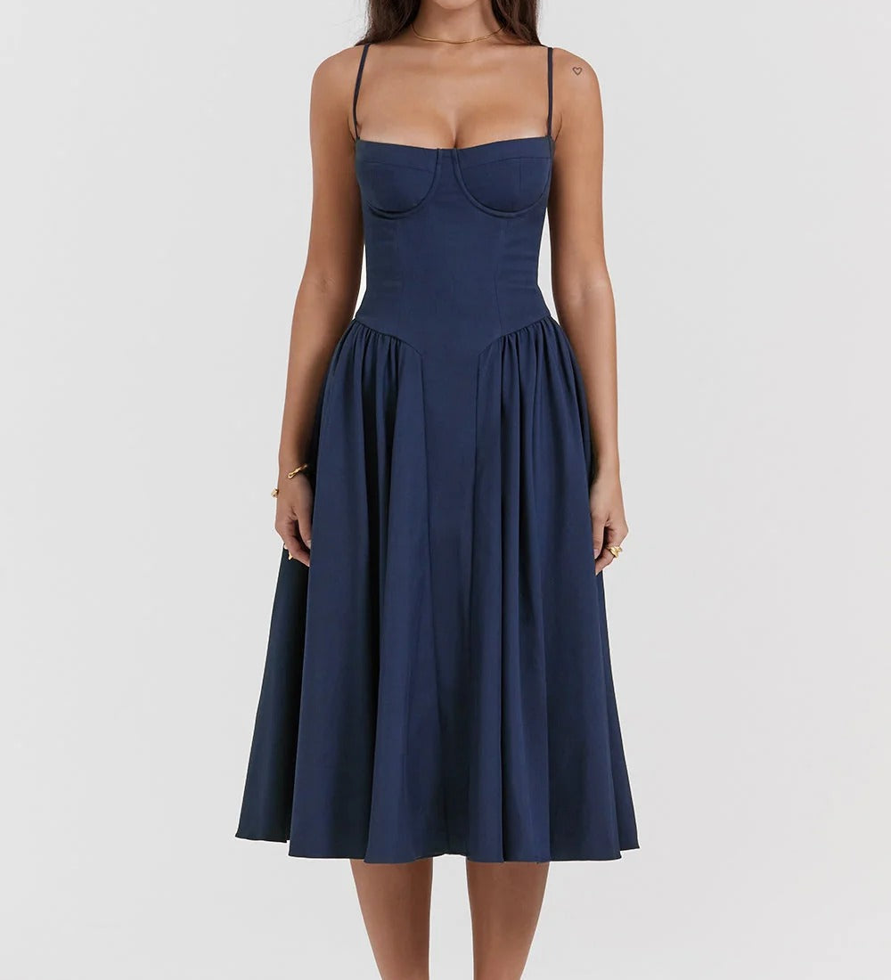Solène – Korset-midi-kjole i twill