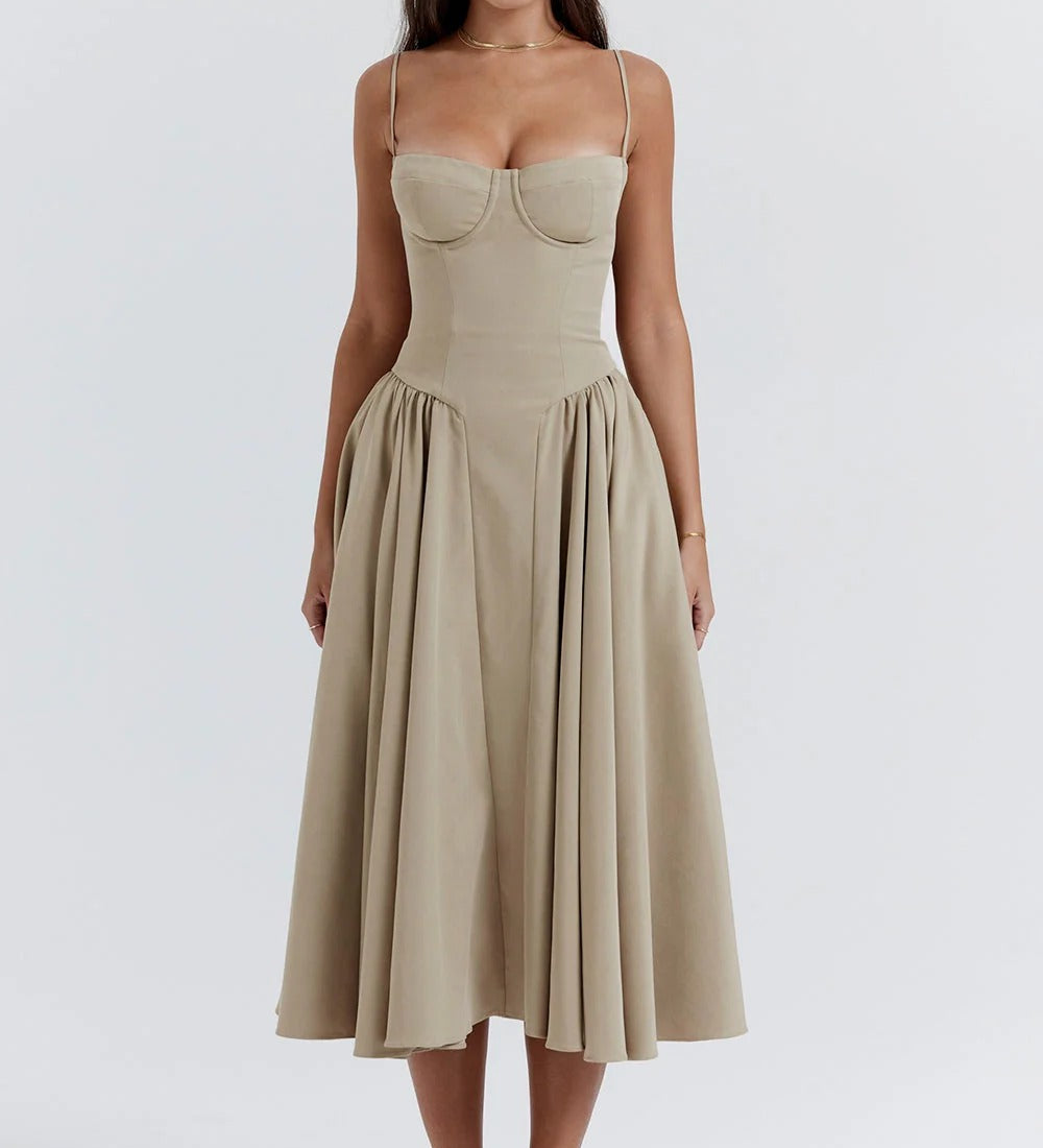Solène – Korset-midi-kjole i twill