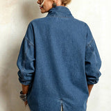 Isotta | Oversize Denimskjorte med Diagonal Knaplukning, Blå