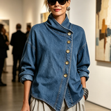 Isotta | Oversize Denimskjorte med Diagonal Knaplukning, Blå