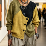 Ottavia | Oversize Colorblock Cardigan i Strik, Olivengrøn og Sennep