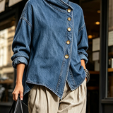 Isotta | Oversize Denimskjorte med Diagonal Knaplukning, Blå